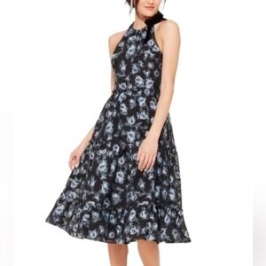 Kate Spade Prairie Rose Print Velvet Tie MIDI Dress Halter Cutaway Shoulders NEW